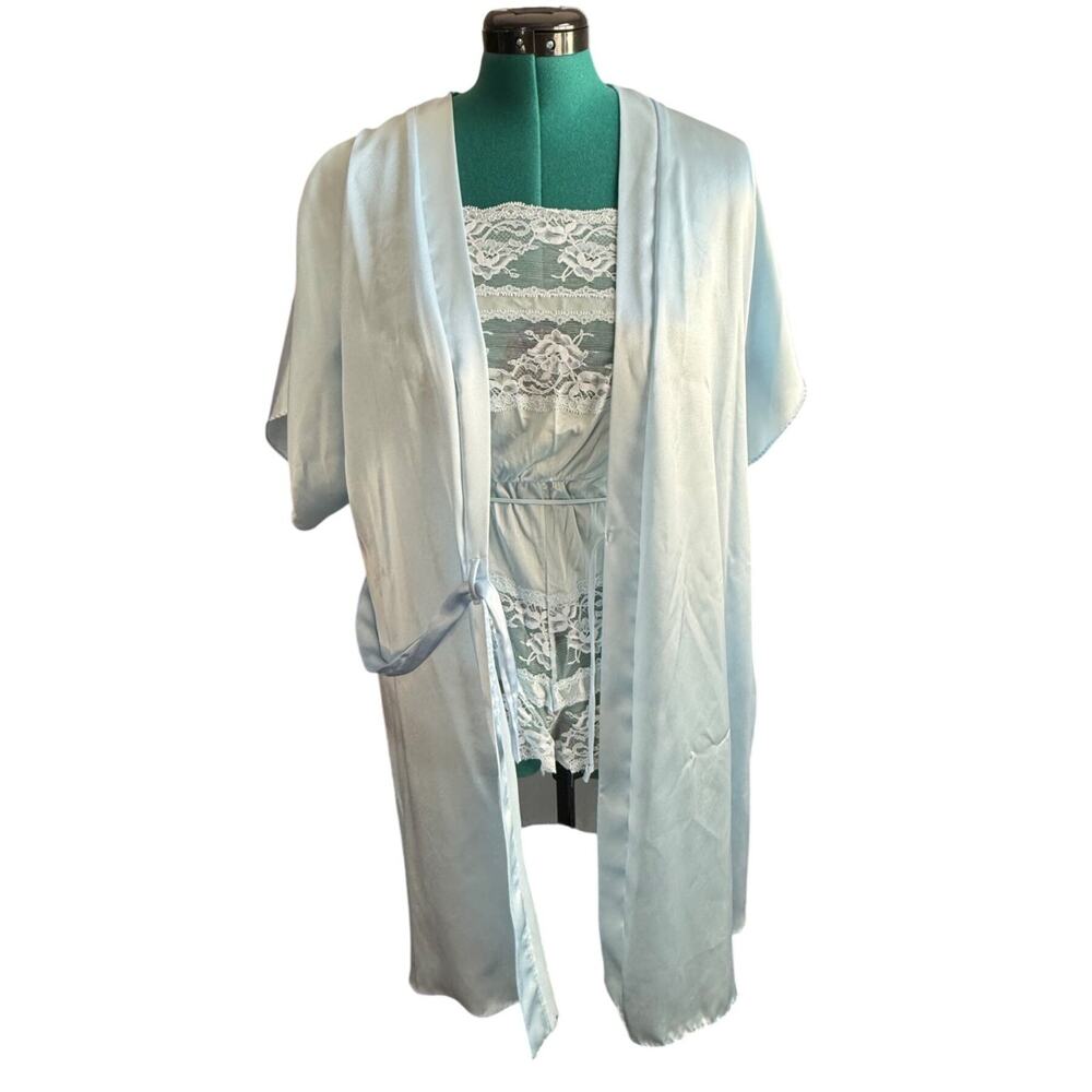 Vintage Light Blue Satin Lace Lingerie Set Medium Texsheen Cinema Etoile - Picture 3 of 16